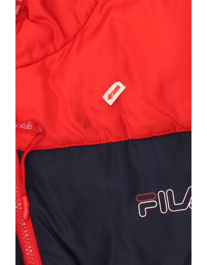 FILA Mens Graphic Hooded Padded Jacket UK 38 Medium Red Colourblock