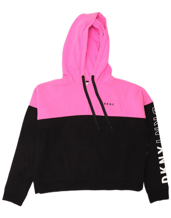 Dkny Womens Grafisk Oversized Hoodie Jumper UK 14 Medium Pink Colourblock