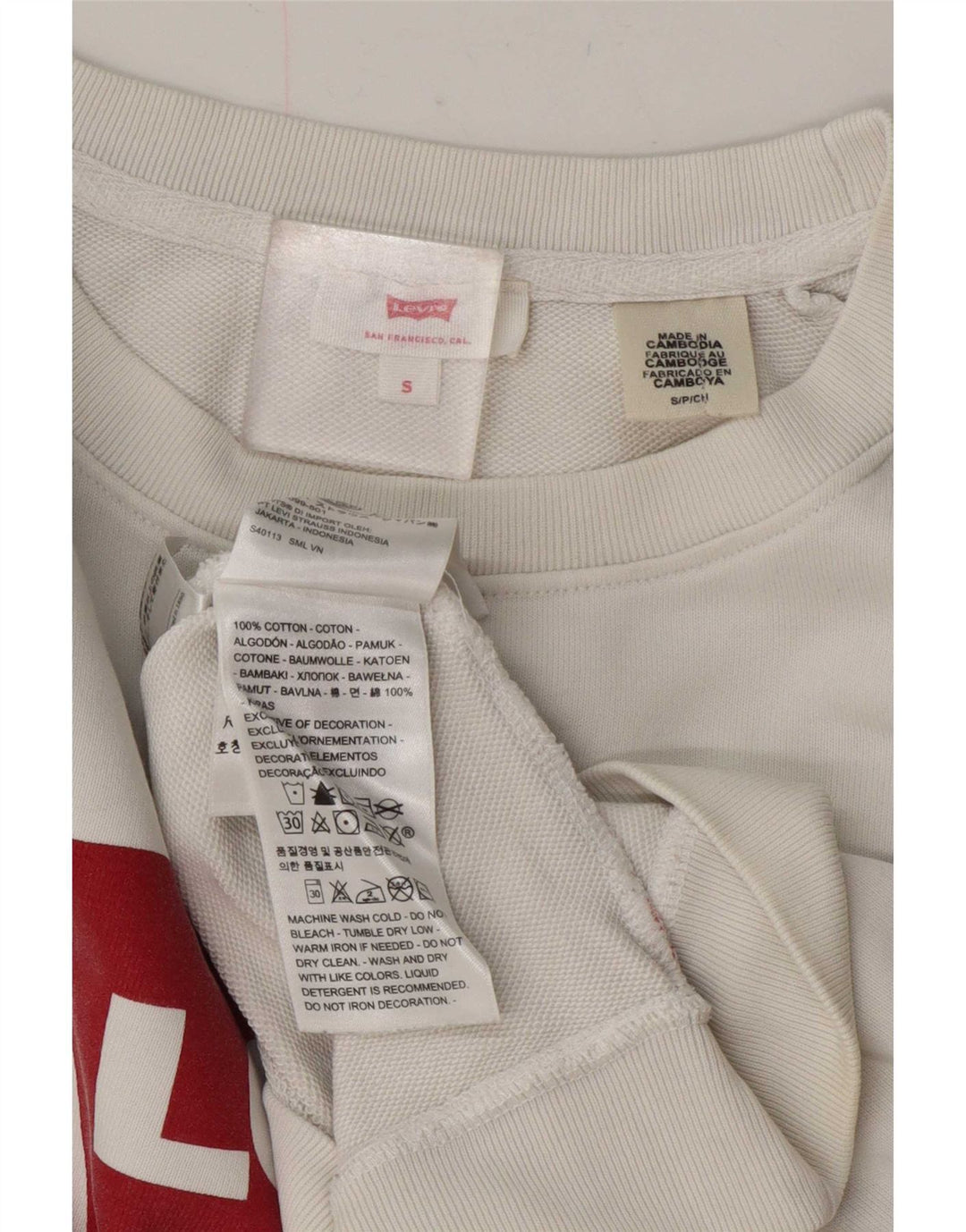 Levi's Womens Graphic Oversized Sweatshirt Jumper UK 10 Small White Cotton