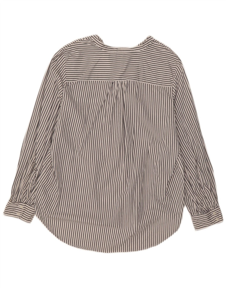 Marks & Spencer Womens Pullover Shirt UK 16 Large White Striped Cotton