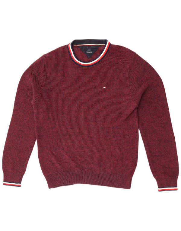 Tommy Hilfiger Mens Crew Neck Jumper Sweater Medium Burgundy Flecked