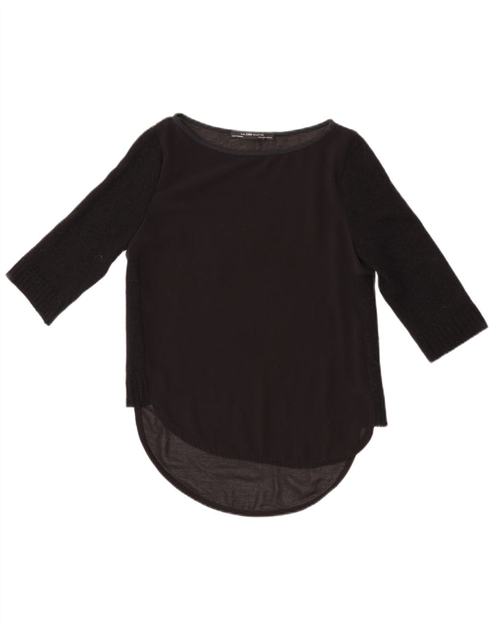 Zara Dame Top 3/4 ærme UK 10 Lille Sort