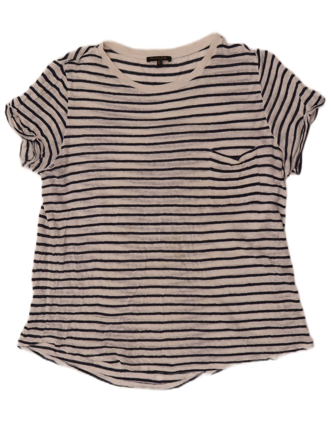 Massimo Dutti Dame T-Shirt Top UK 14 Medium Hvid Stribet