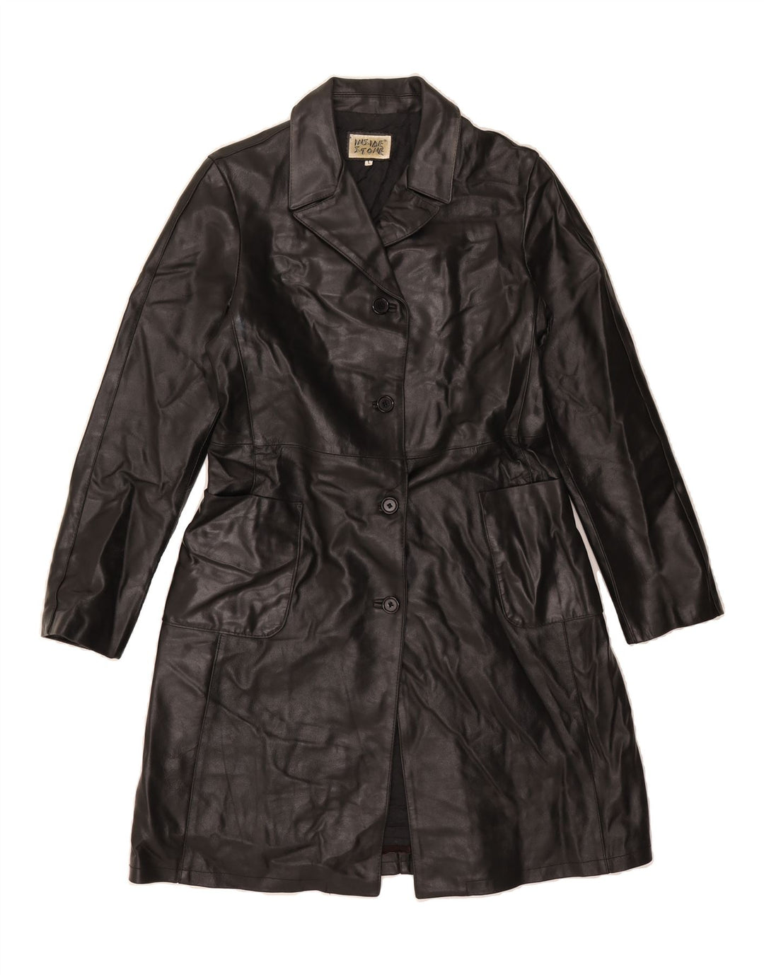 VINTAGE Womens Leather Coat UK 14 Large Black Leather Vintage Vintage and Second-Hand Vintage from Messina Hembry 
