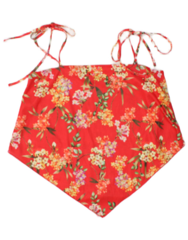 Zara Womens Crop Asymmetrisk Cami Top UK 10 Small Red Floral Polyester