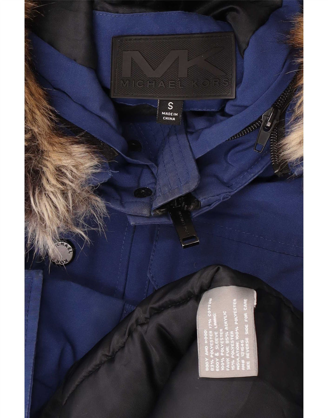 Michael Kors Mens Hooded Padded Bomber Jacket UK 36 Small Blue Polyester