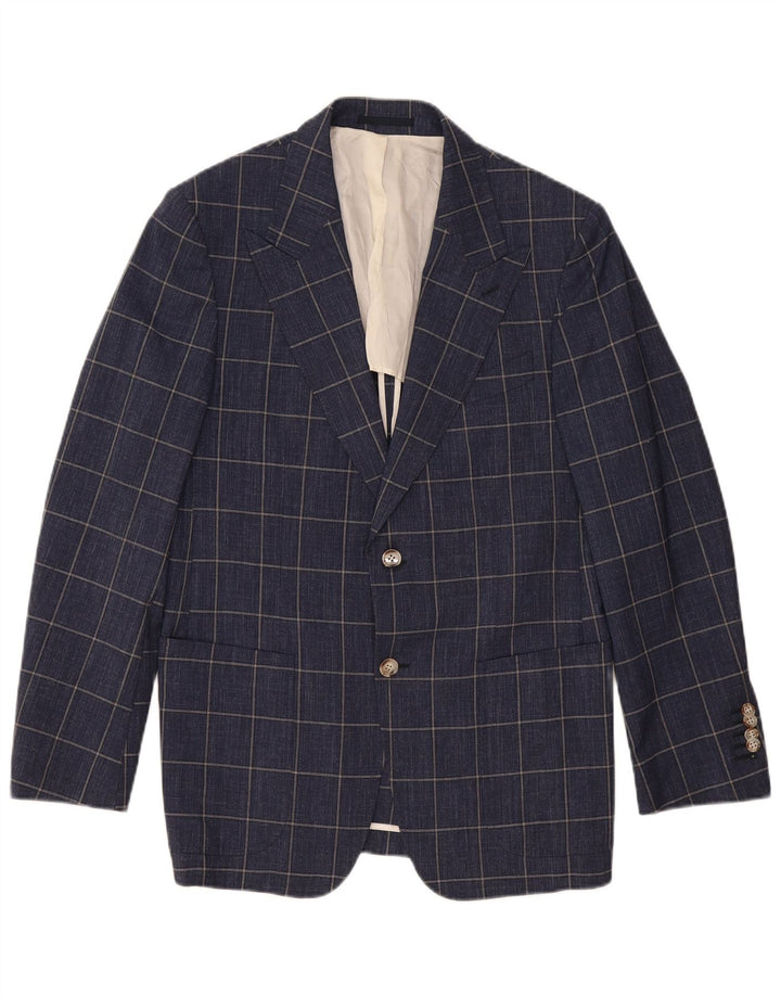 vintage Mens 2 Button Blazer Jacket UK 40 Grande laine à carreaux bleu marine