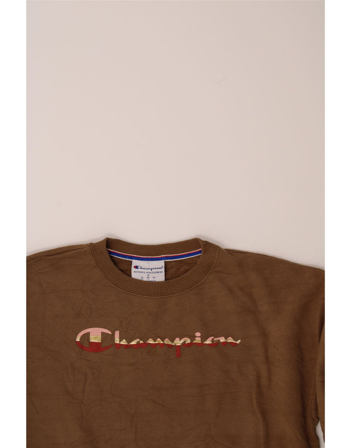 CHAMPION Womens Oversized Graphic Sweatshirt Jumper UK 10 Small Brown Vintage Champion and Second-Hand Champion from Messina Hembry 