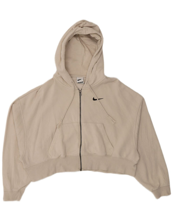 Nike Womens Crop Loose Fit Zip Hoodie Sweater UK 6 XS Beige Cotton