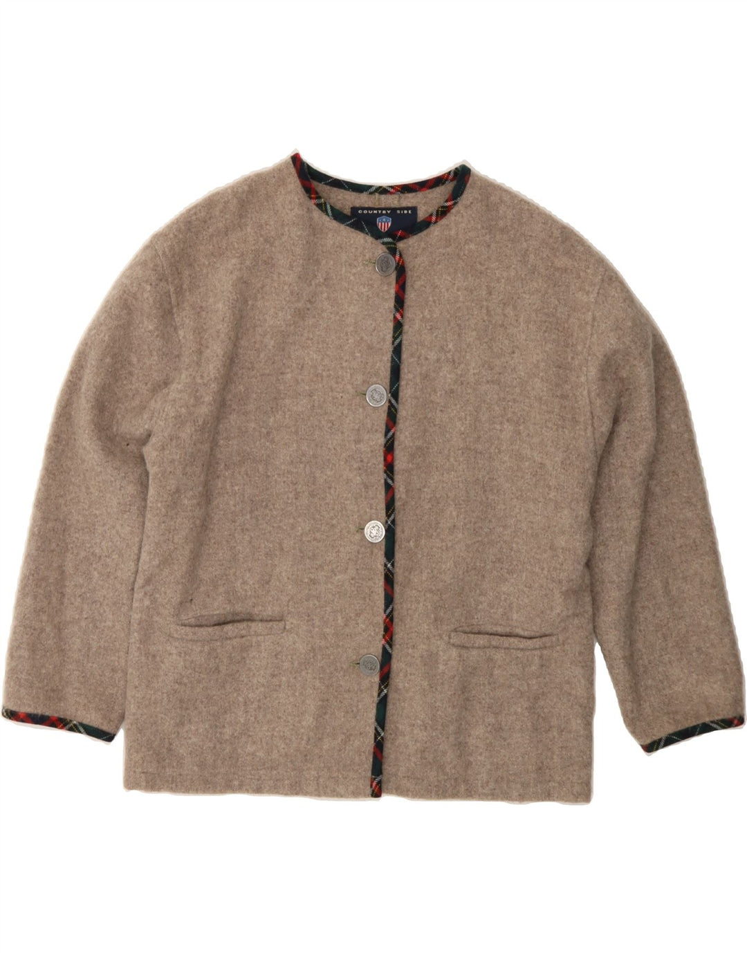OUTRAGE Womens Cardigan Sweater UK 16 Large Beige Vintage Outrage and Second-Hand Outrage from Messina Hembry 