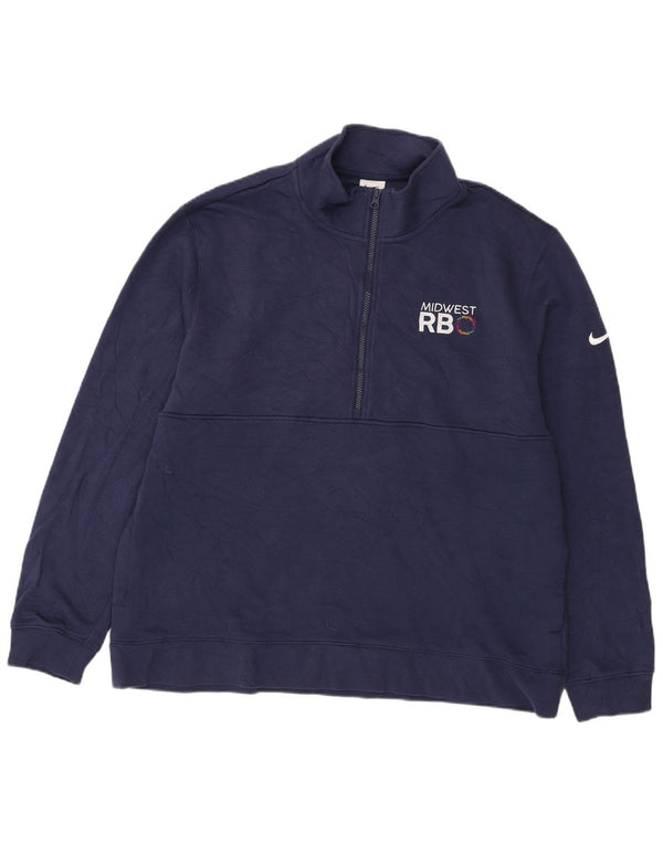 Nike Mens Graphic Zip Neck Sweatshirt Jumper 2XL Navy Blue Cotton