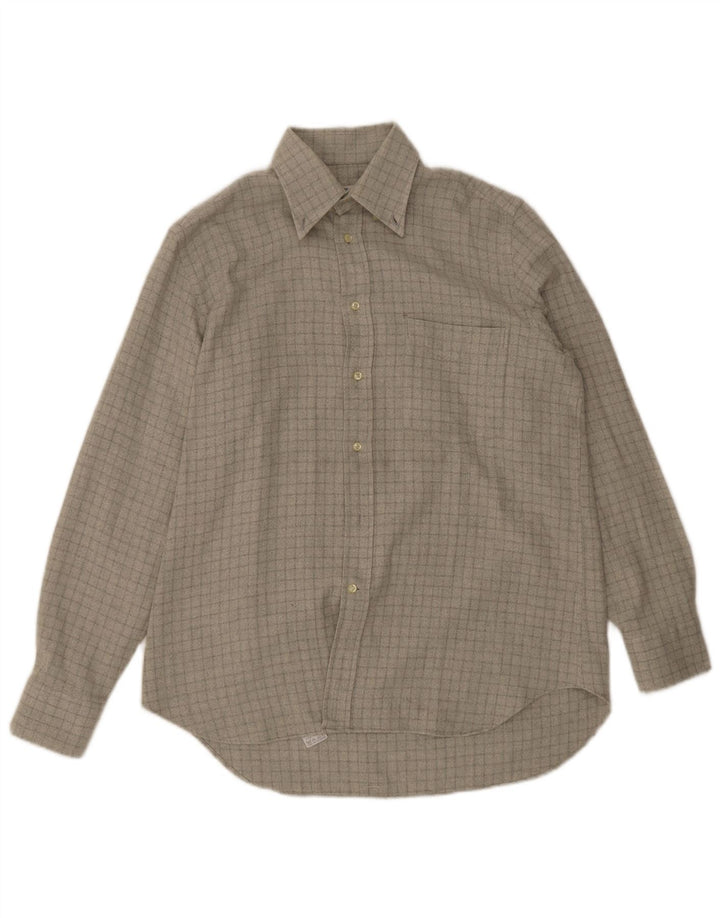 Boggi Mens Flannel Shirt Size 39 15 1/2 Medium Grey Check Cotton