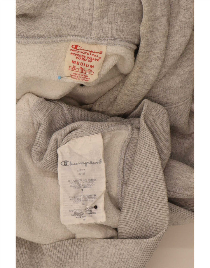 Champion Mens Reverse Weave Graphic Hoodie Jumper Medium Grey Cotton