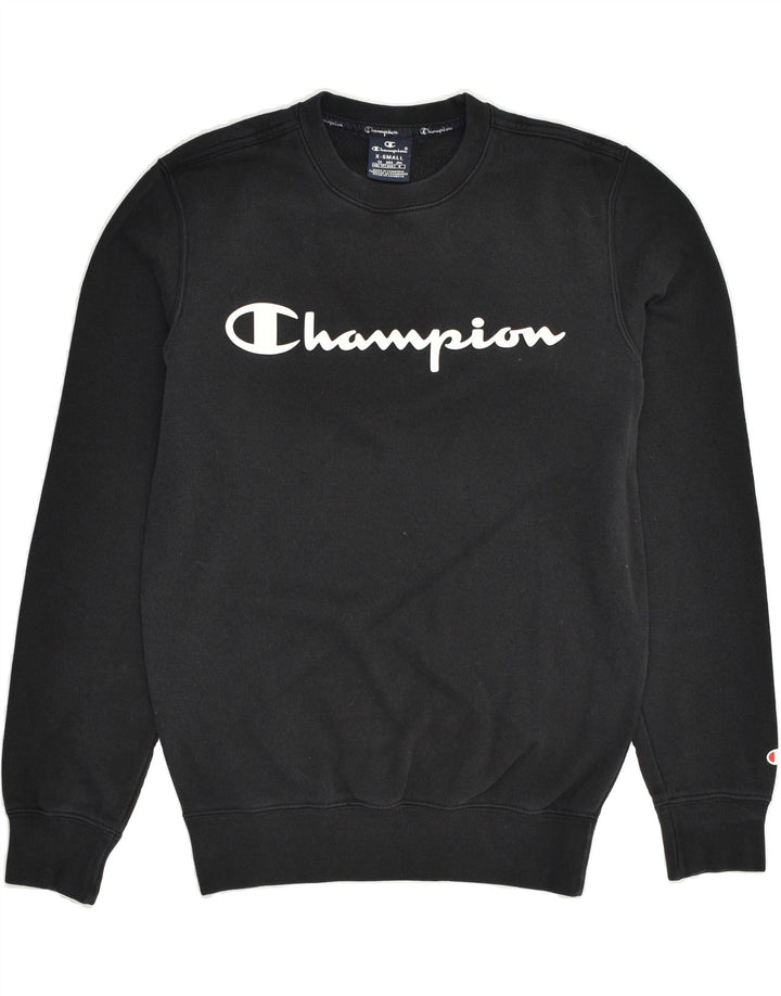 CHAMPION Womens Graphic Sweatshirt Jumper UK 6 XS Black Cotton | Vintage Champion | Thrift | Second-Hand Champion | Used Clothing | Messina Hembry 