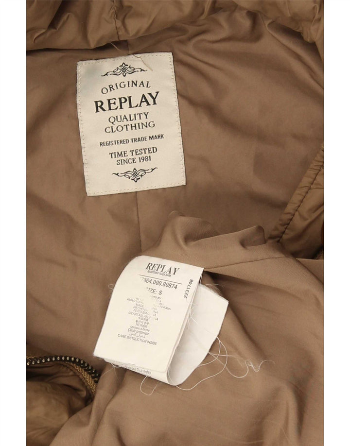 Replay Womens Oversized Hooded Parka Jacket UK 10 Small Brown Polyamide