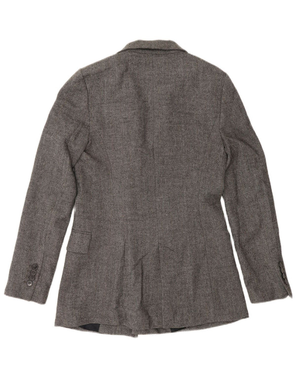 Jaqueta blazer feminina Zara com peito duplo Reino Unido 10 espinha de peixe cinza pequena