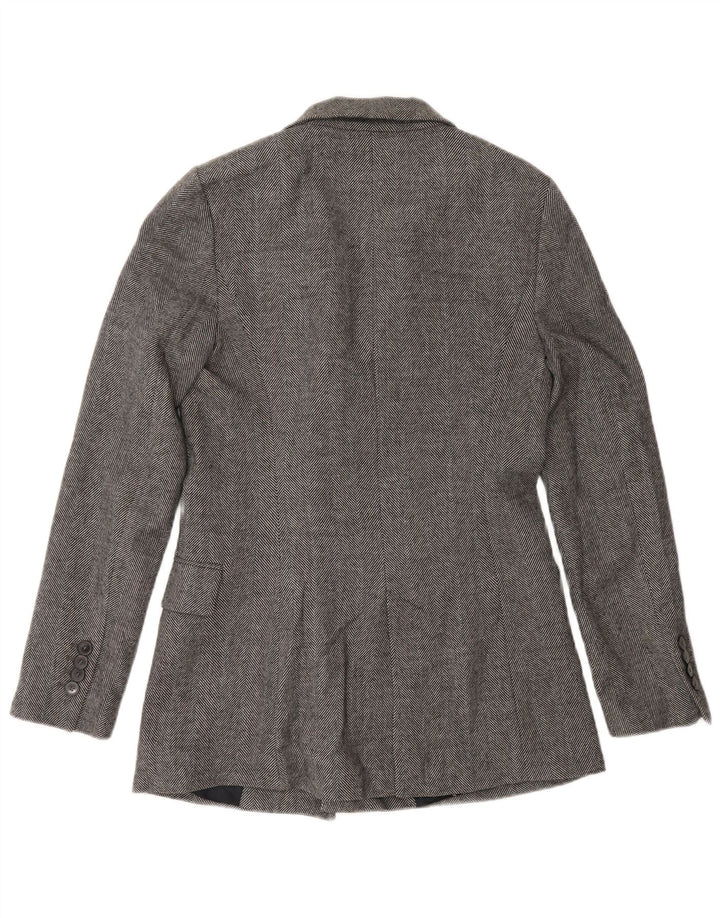 Jaqueta blazer feminina Zara com peito duplo Reino Unido 10 espinha de peixe cinza pequena