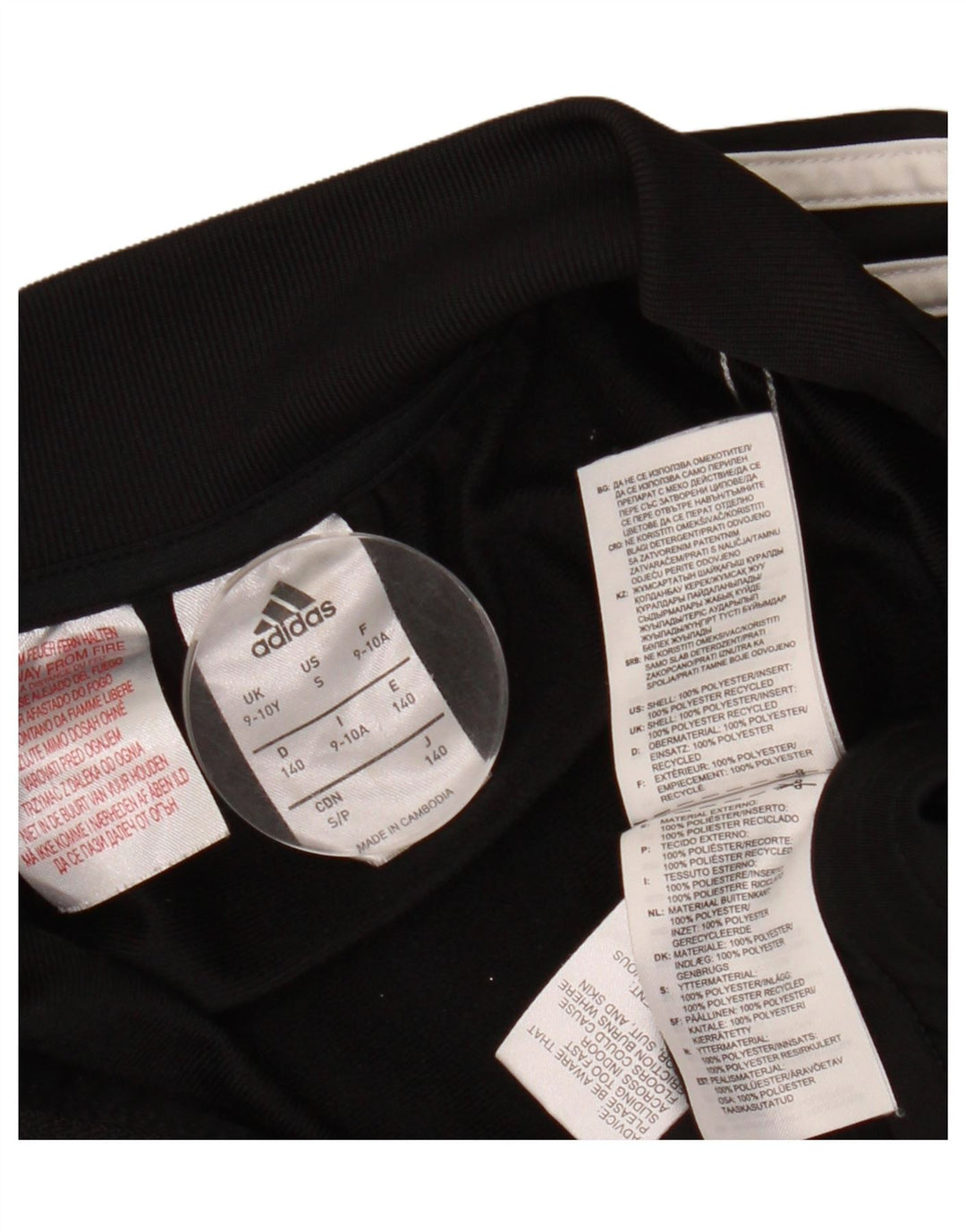ADIDAS Boys Tracksuit Top Jacket 9-10 Years Black Polyester