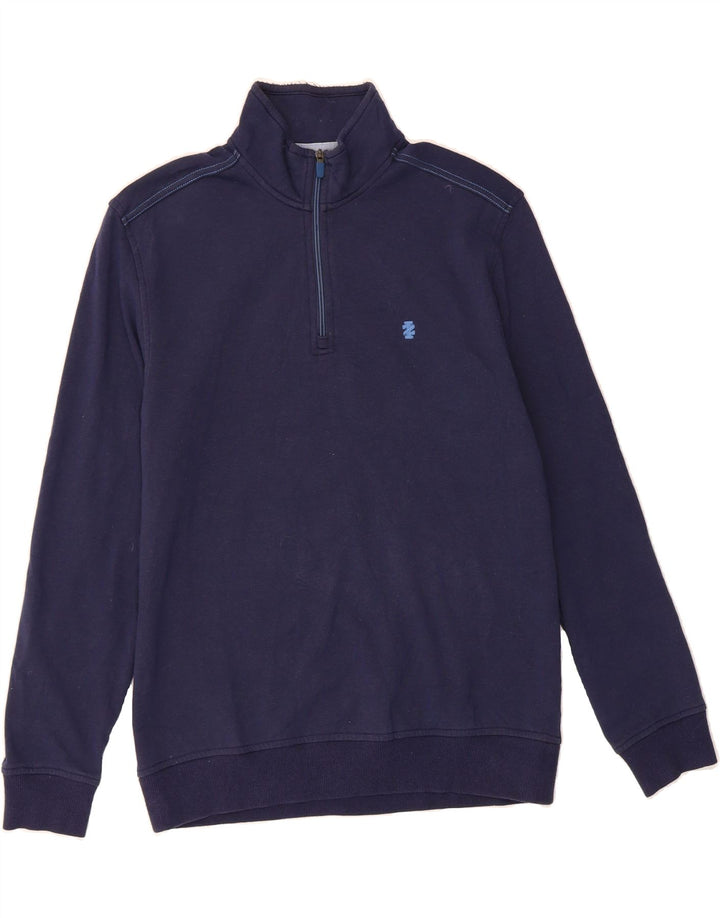 IZOD Mens Stretch Zip Neck Sweatshirt Jumper Medium Navy Blue Polyester Vintage Izod and Second-Hand Izod from Messina Hembry 