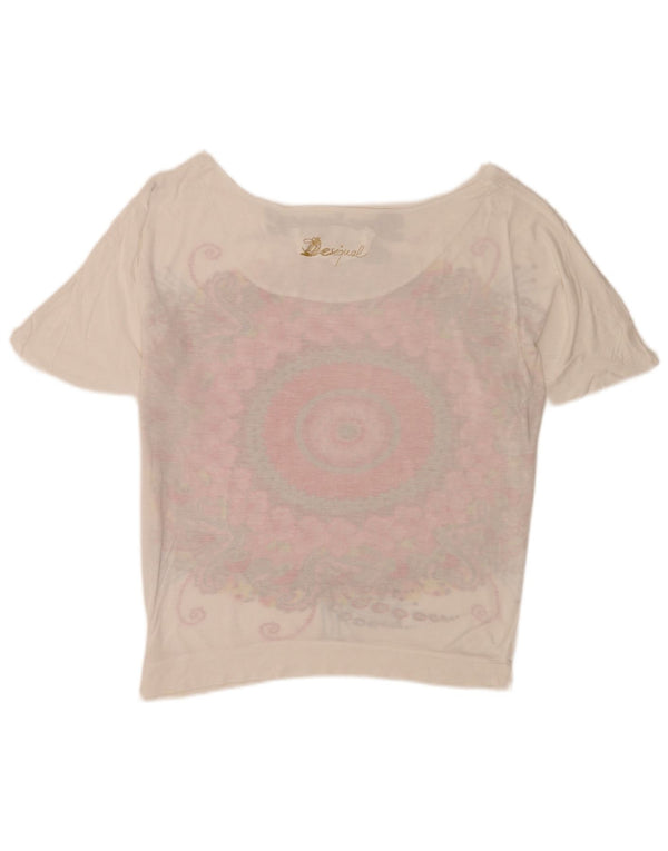Desigual Womens Graphic T-Shirt Top UK 14 Medium White Floral Modern