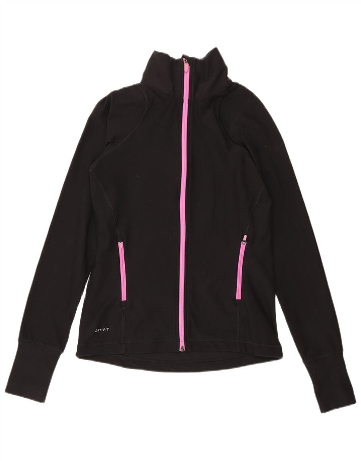 Nike Damen Dri Fit Trainingsanzug Top Jacke UK 12 Medium Schwarz Polyester