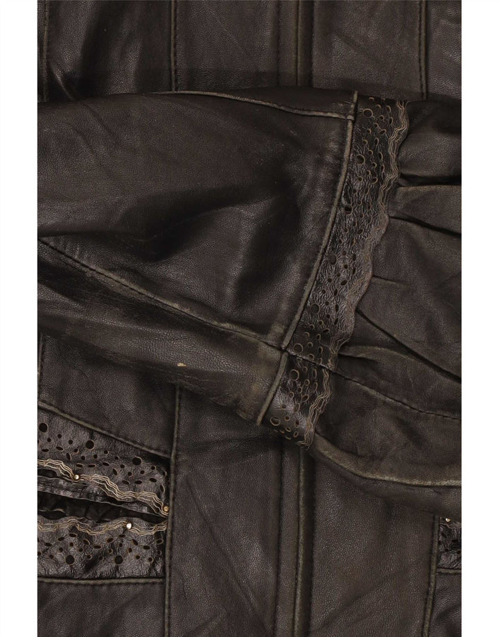 Giacca in pelle vintage da donna UK 12 media nera