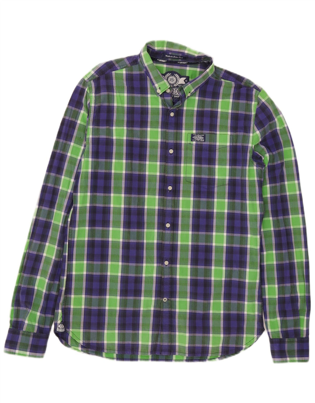 Superdry Mens Shirt Large Green Check Cotton
