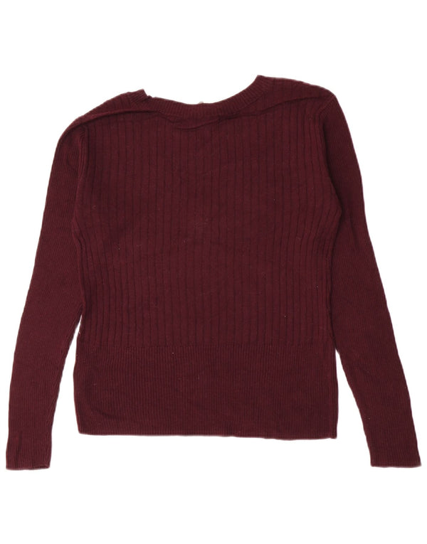Oasis Womens Crop V-hals sweater UK 12 Medium Burgundy Viscose