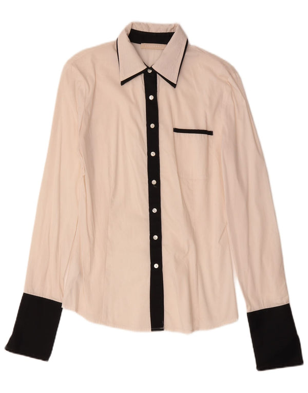 Stefanel Dameskjorte UK 10 Small Off White Colourblock Bomuld