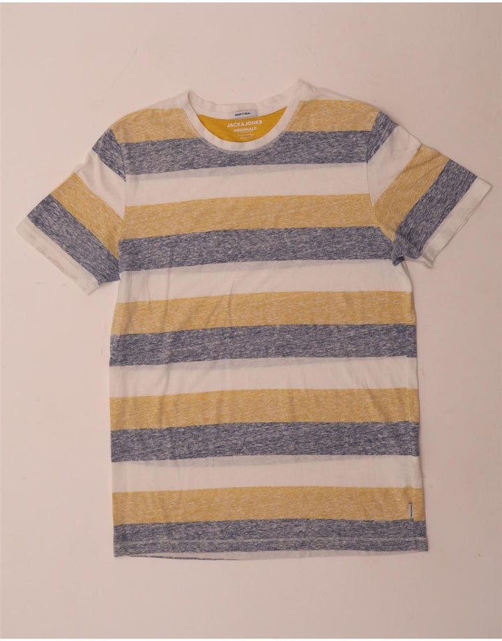 Jack & Jones Mens T-Shirt Top Large Multicoloured Striped Polyester