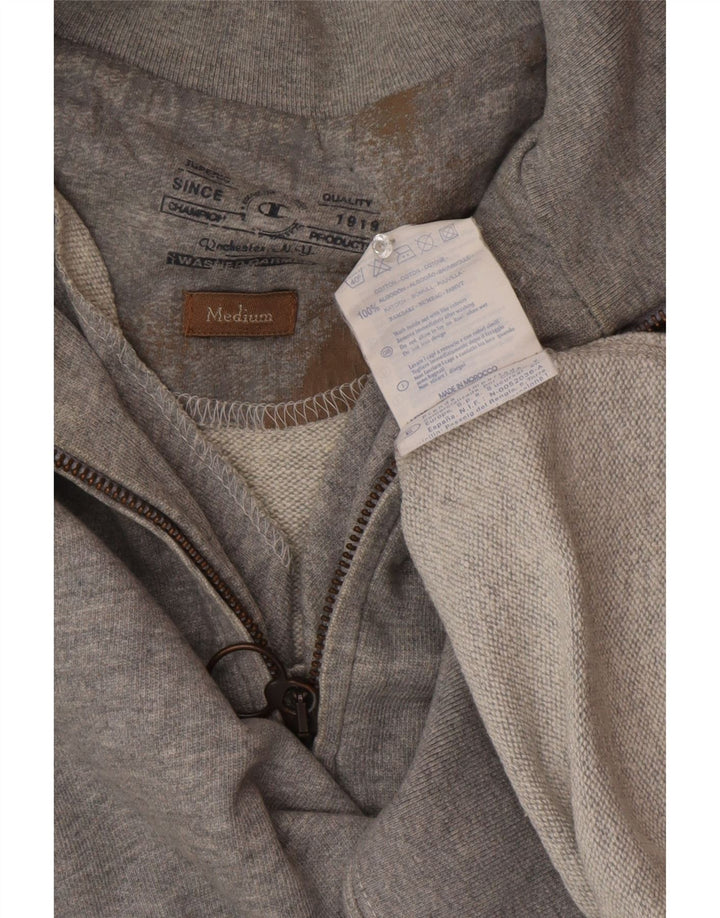 Champion Mens Zip Neck Sweatshirt Jumper Medium Grey Cotton