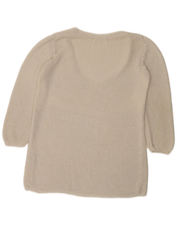 Zara Damen-Pullover mit 3/4-Ärmeln, gehäkelt, V-Ausschnitt, Gr. 40, Größe L, gebrochenes Weiß
