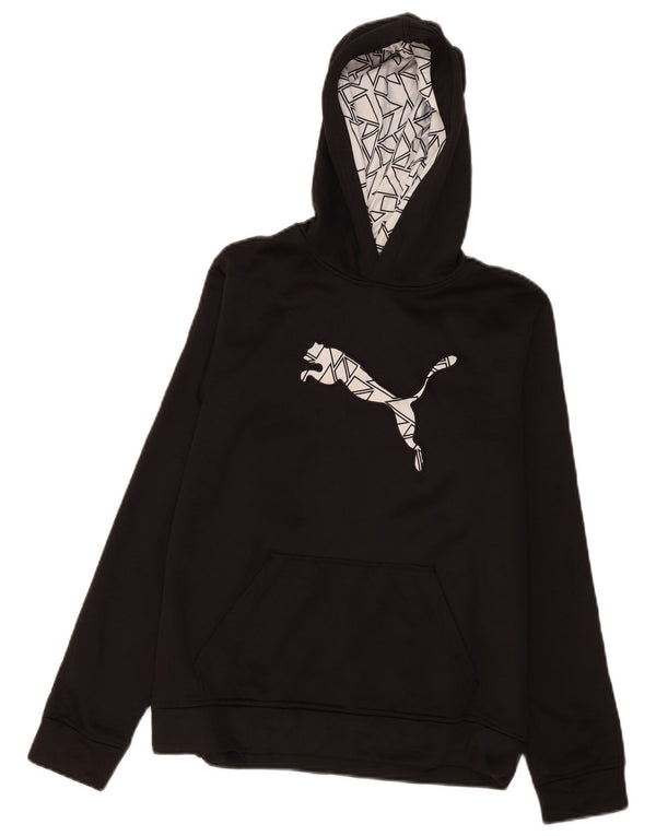 Puma Boys Graphic Hoodie Jumper 12-13 Years Large Black Polyester