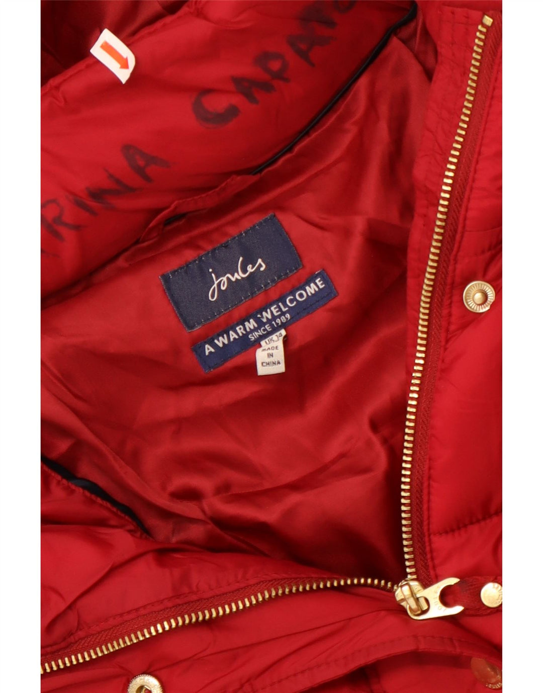 Joules Womens Hooded Padded Coat UK 14 Large Red Polyamide