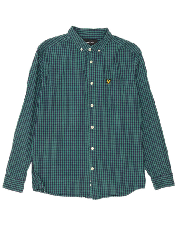 LYLE & SCOTT Mens Slim Fit Shirt Large Green Gingham Cotton