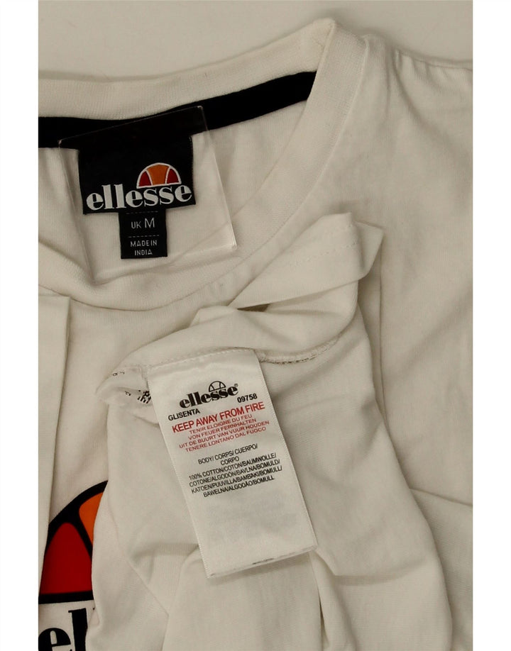 ELLESSE Mens Graphic T-Shirt Top Medium White Cotton