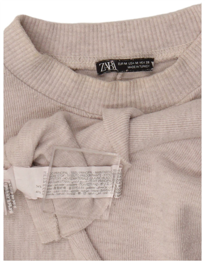 Zara Womens Crop Top Long Sleeve UK 14 Medium Beige Polyester