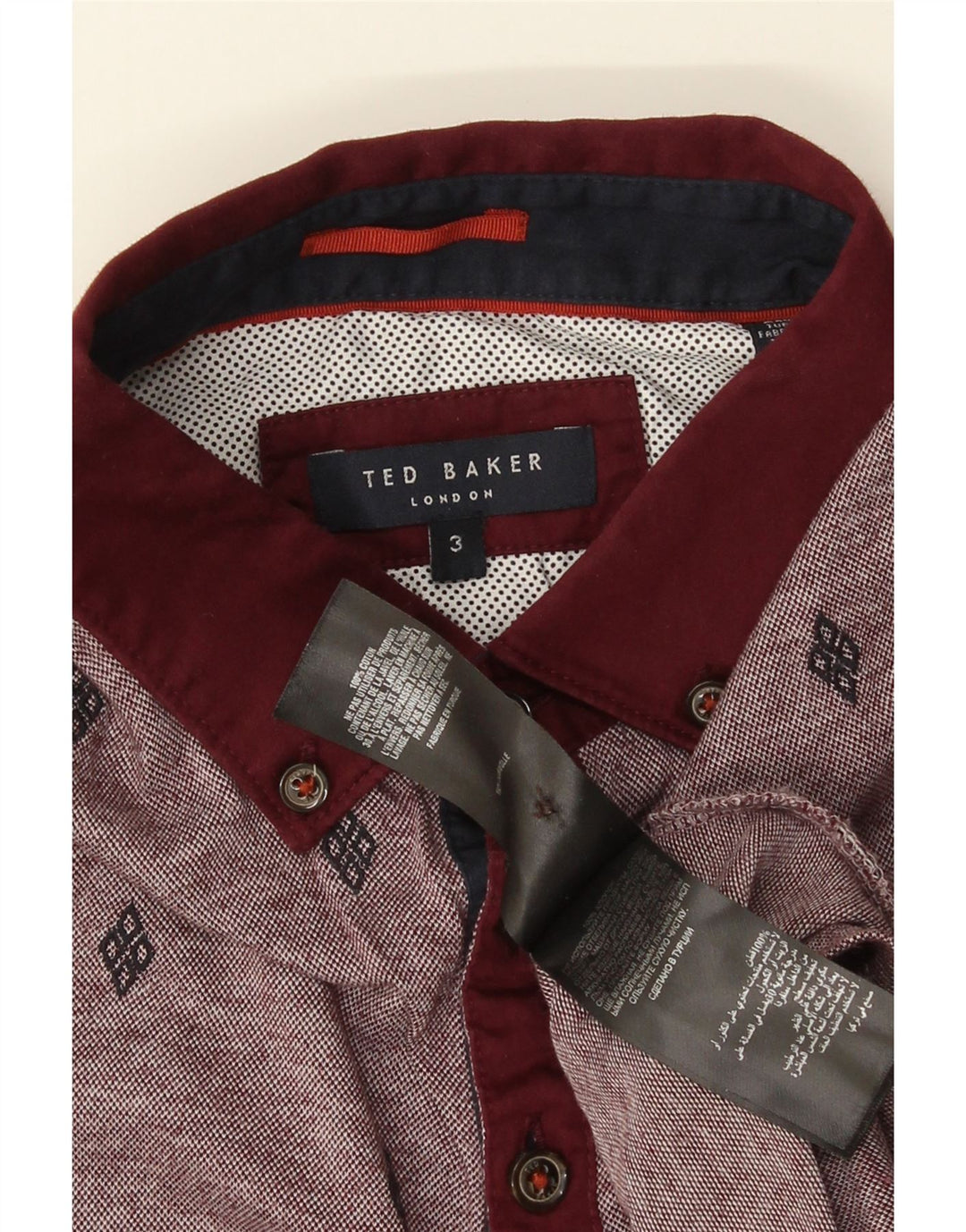 Ted Baker Mens Polo Shirt Size 3 Medium Burgundy Spotted Cotton