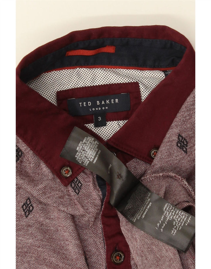 Ted Baker Mens Polo Shirt Size 3 Medium Burgundy Spotted Cotton