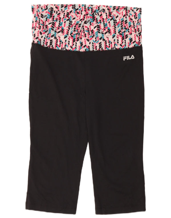 Fila Damen Capri-Leggings UK 16 Large Schwarz Geometrisch Polyester