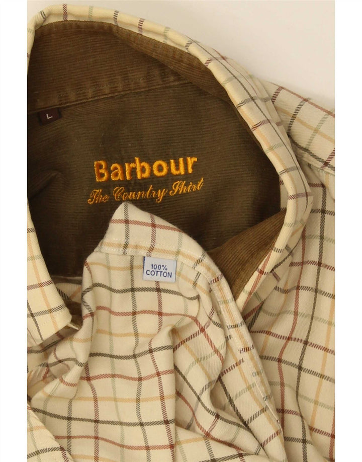 Barbour Mens Flannel Shirt Large Beige Check Cotton