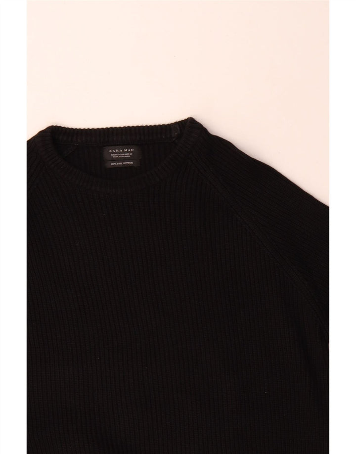 Zara Herre Boat Neck Jumper Sweater Medium Sort Bomuld