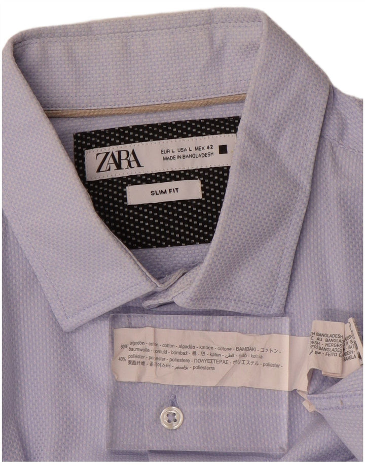 Zara Mens Slim Fit Shirt Large Blue Cotton