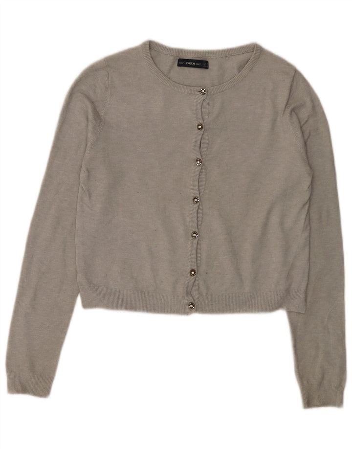 Zara Damen Crop Cardigan Pullover UK 12 Mittelgrau