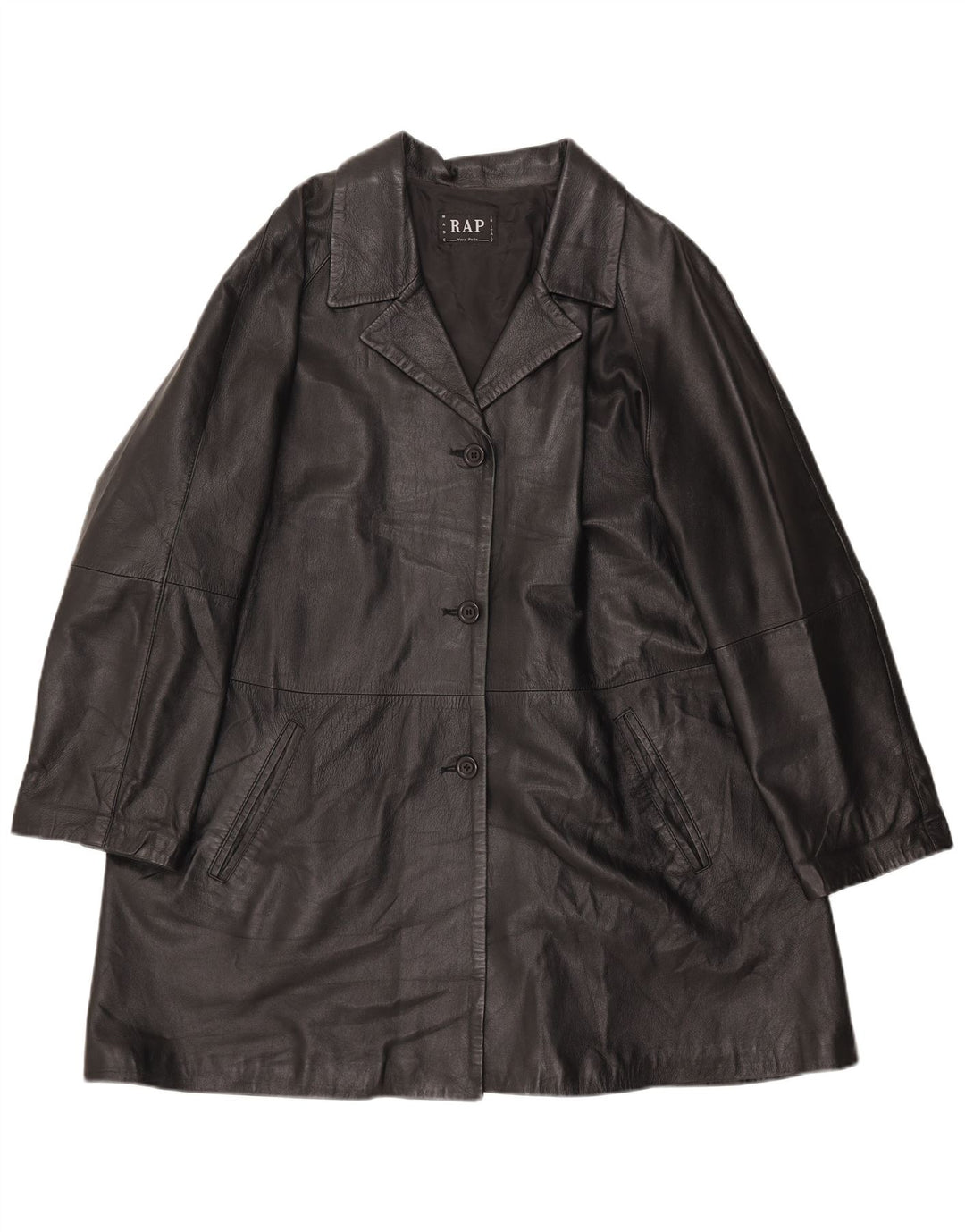 Vintage Womens Oversized Leather Coat IT 46 Large Black Leather