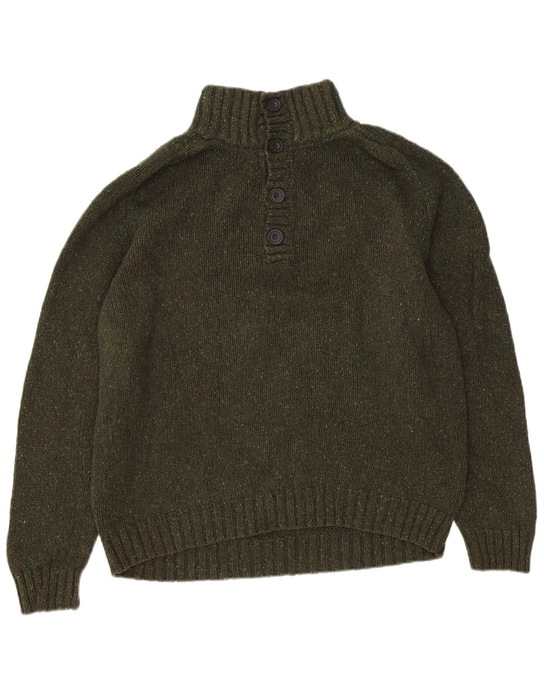Eddie Bauer Mens Button Neck Jumper Sweater Large Khaki Flecked Cotton