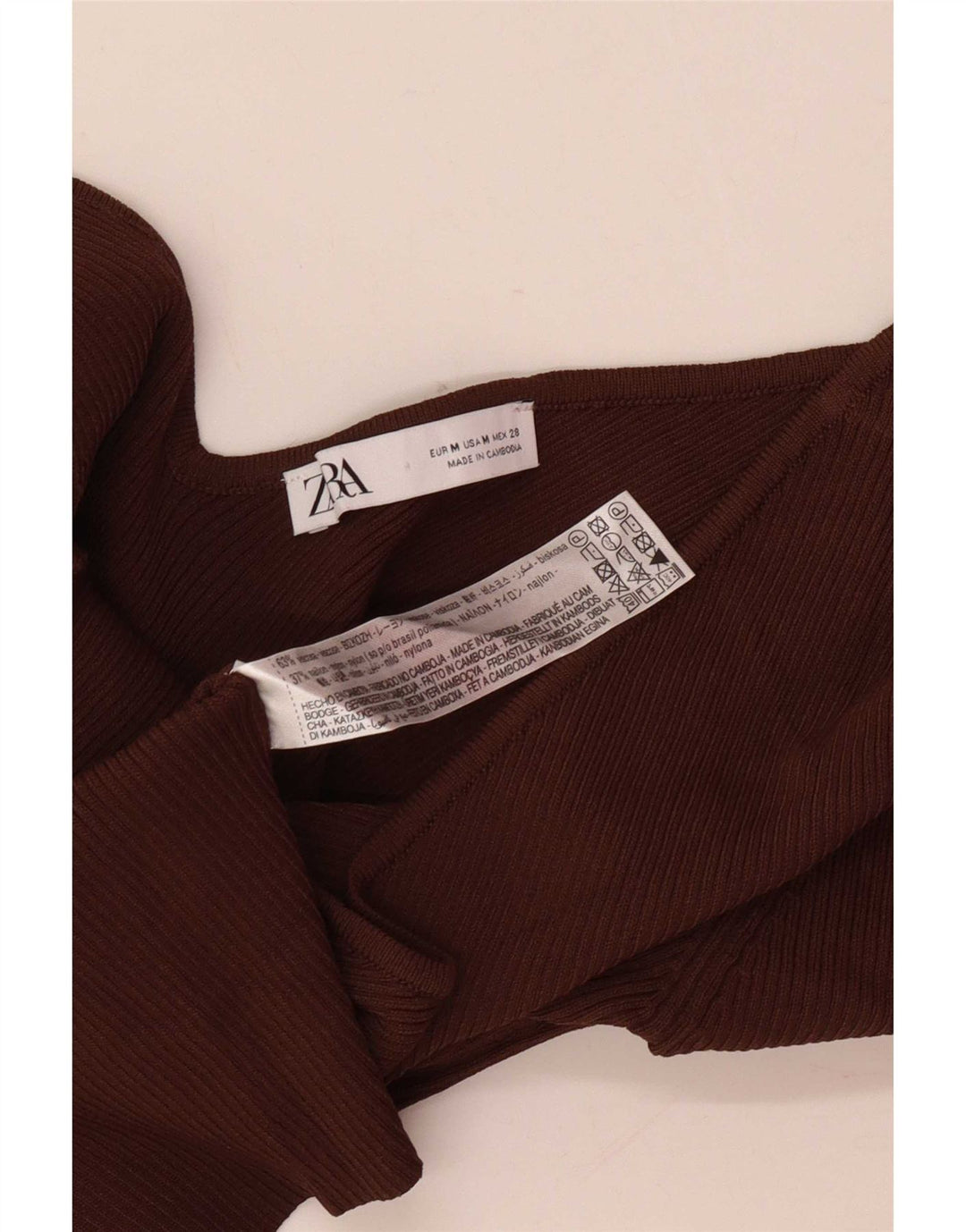 Zara Mujer Top De Un Hombro UK 42 Viscosa Marrón Medio