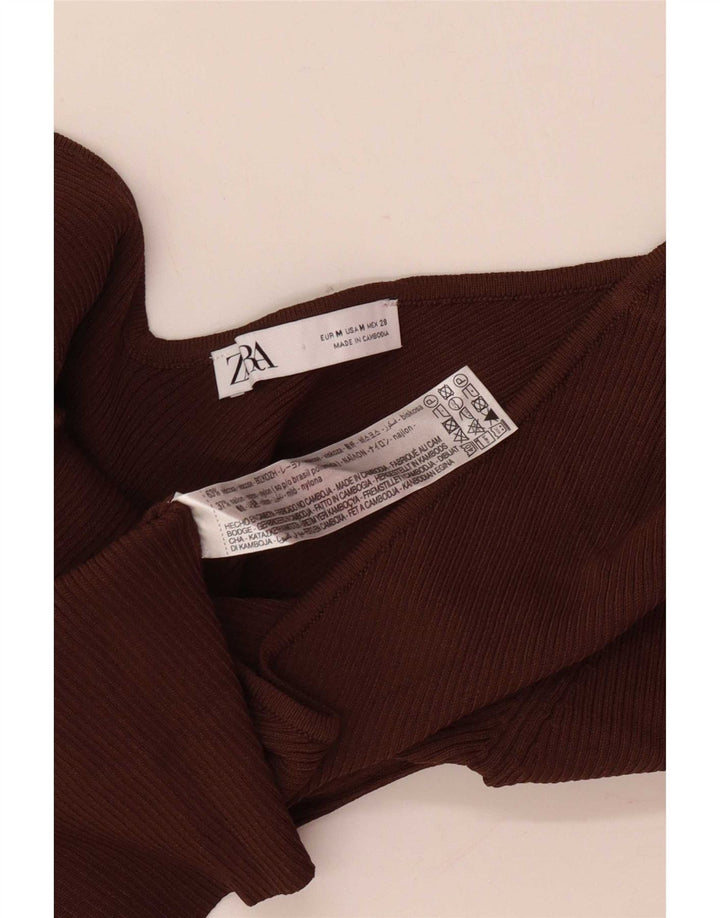 Zara Mujer Top De Un Hombro UK 42 Viscosa Marrón Medio