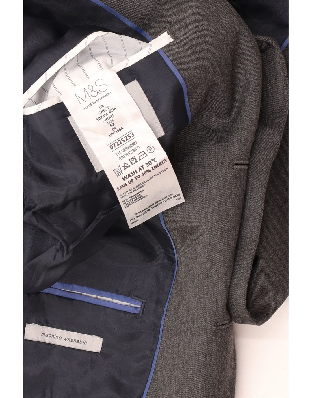 Marks & Spencer Herre 2-knaps blazerjakke IT 42 XL Grå polyester