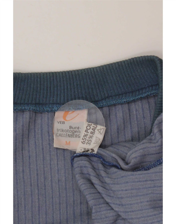 Vintage Mens Velour Sweatshirt Jumper Medium Blue Pinstripe Polyester